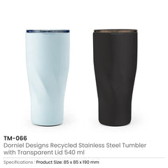Custom Printed Dorniel Designs Tumblers With Transparent Lid, Recycled Stainless Steel - 540Ml - Stainless Steel | Logo Branding Corporate Gift | UAE Delivery | Yalla Printing UAE