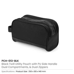 Twill Fabric Utility Pouch with PU Handle and 2 Main Zipper Compartments | Custom Packaging Printing | Free Design Support | Yalla Printing UAE