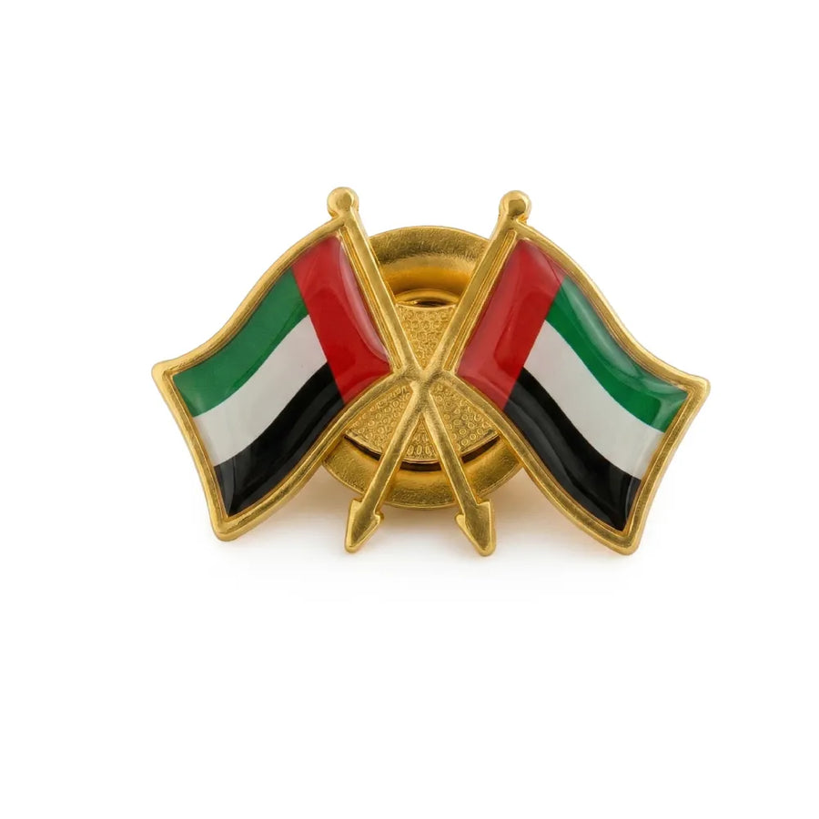 Custom Printed Twin Flag Metal Badges Golden Imprint Your Country Flag - Stainless Steel | Exhibitions, Conferences, Corporate Events | Yalla Printing UAE