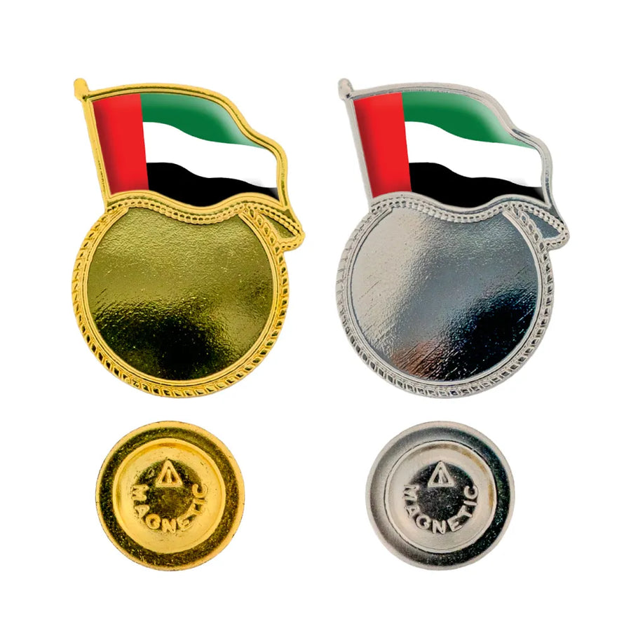Custom Printed UAE Flag Design Badges In Metal With Attachment - Stainless Steel | Exhibitions, Conferences, Corporate Events | Yalla Printing UAE