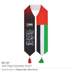 UAE Flag Scarf with Arabic Writing, Red &amp; Green Tassel