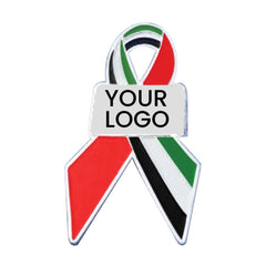Custom Printed UAE Flag Ribbon Metal Badges - Stainless Steel | Exhibitions, Conferences, Corporate Events | Yalla Printing UAE