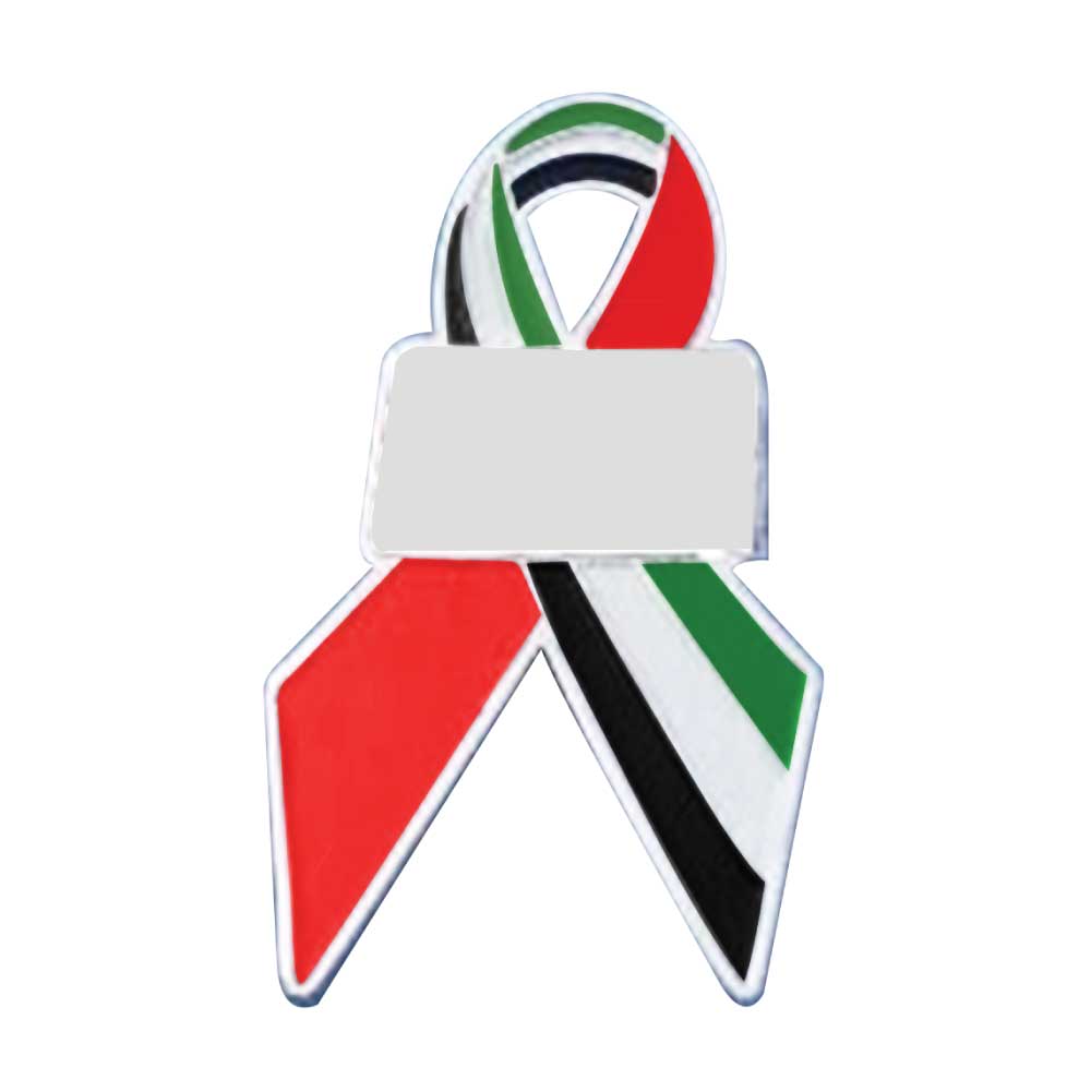 Custom Printed UAE Flag Ribbon Metal Badges - Stainless Steel | Exhibitions, Conferences, Corporate Events | Yalla Printing UAE