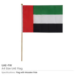 Custom Printed UAE Flags A4 Size with Wooden Pole