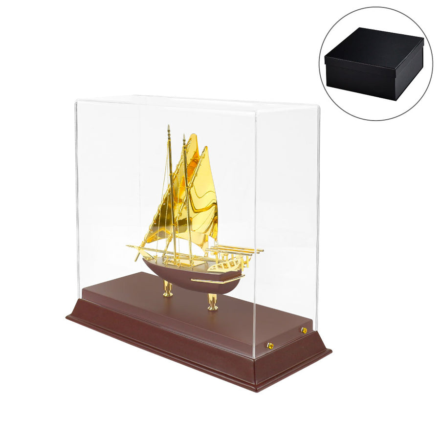 Custom Printed UAE Golden Dhow Memento In Wooden Base And Acrylic Case | Logo Branding Corporate Gift | UAE Delivery | Yalla Printing UAE