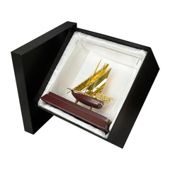 Custom Printed UAE Golden Dhow Memento In Wooden Base And Acrylic Case | Logo Branding Corporate Gift | UAE Delivery | Yalla Printing UAE