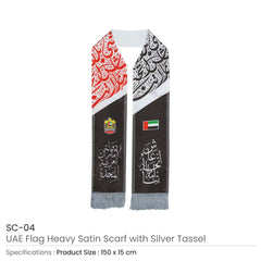 Custom Printed UAE Flag Heavy Satin Scarf With Silver Tassel | Premium Signage & Display Printing | Free Design Support | Yalla Printing UAE