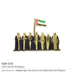 Custom Printed UAE Metal Badges Gold - Stainless Steel | Exhibitions, Conferences, Corporate Events | Yalla Printing UAE