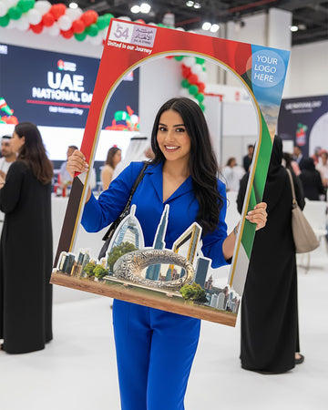 UAE National Day Arch Selfie Frame – 120 × 80 cm | “United in Our Journey” 54th Eid Al Etihad Photo Booth Frame | Yalla Printing UAE