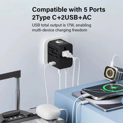 Custom Printed Universal Travel Adaptors, 17W, 2Type C+2Usb+Ac Port | Logo Branding Corporate Gift | UAE Delivery | Yalla Printing UAE