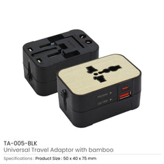 Custom Printed Fast Charging Universal Travel Adaptors 20W - Bamboo | Logo Branding Corporate Gift | UAE Delivery | Yalla Printing UAE