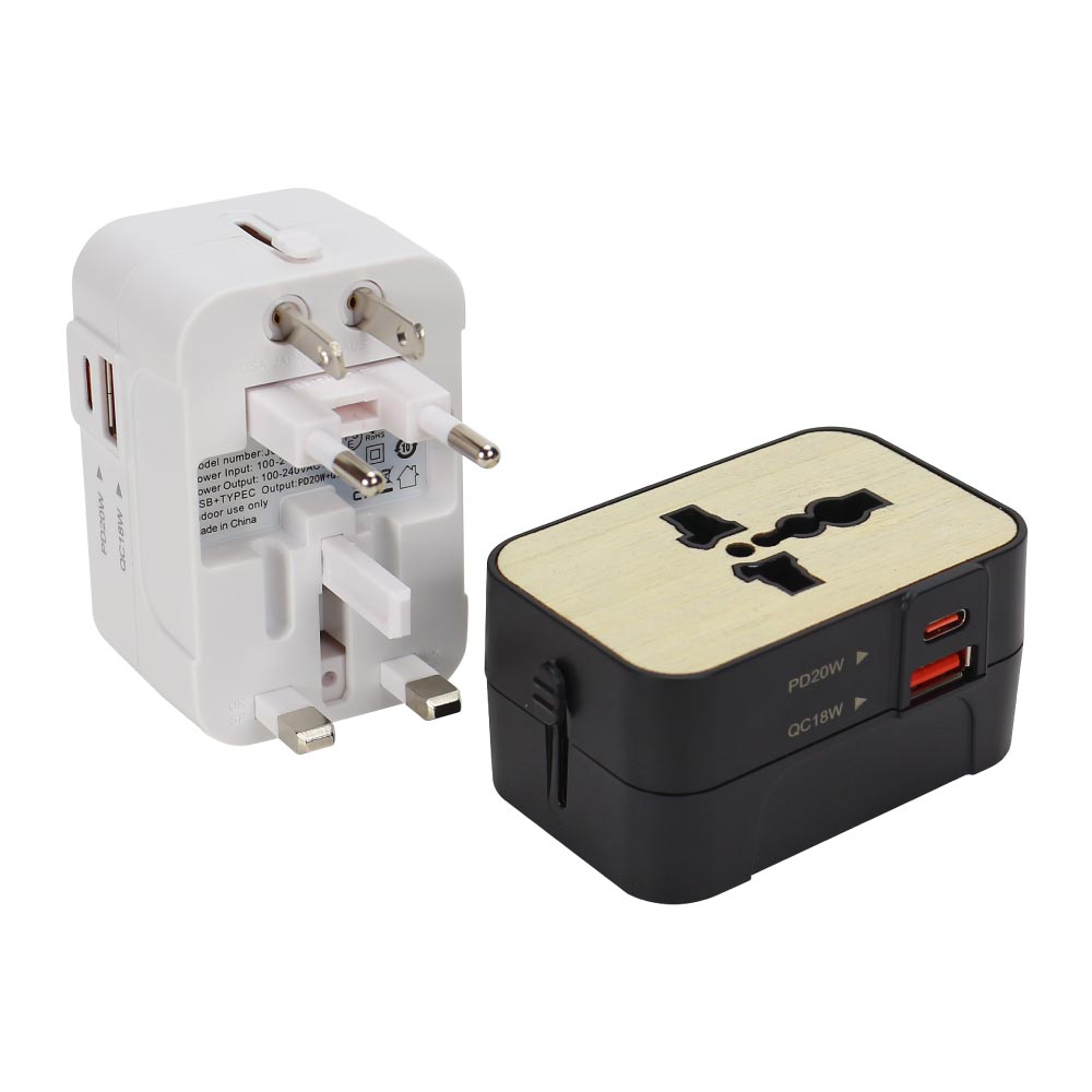 Custom Printed Fast Charging Universal Travel Adaptors 20W - Bamboo | Logo Branding Corporate Gift | UAE Delivery | Yalla Printing UAE
