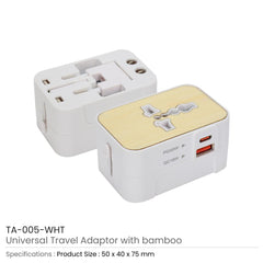 Custom Printed Fast Charging Universal Travel Adaptors 20W - Bamboo | Logo Branding Corporate Gift | UAE Delivery | Yalla Printing UAE