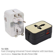 Custom Printed Fast Charging Universal Travel Adaptors 20W - Bamboo | Logo Branding Corporate Gift | UAE Delivery | Yalla Printing UAE