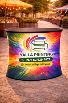 Custom Printed Hydraulic Tension Fabric Table 78 x 100 cm with Oval Table Top – Single Side Tension Fabric Display Counter | Logo Branding Corporate Gift | UAE Delivery | Yalla Printing UAE