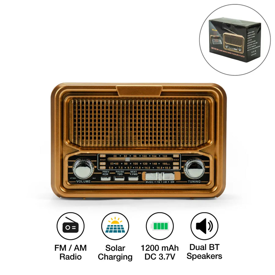 Custom Printed Vintage Design Bluetooth Speaker With Radio And Solar Panel | Exhibitions, Conferences, Corporate Events | Yalla Printing UAE
