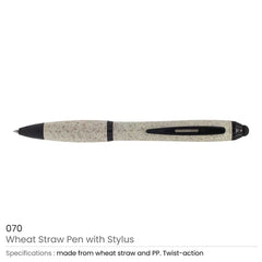 Custom Printed Wheat Straw Pens With Stylus | Logo Branding Corporate Gift | UAE Delivery | Yalla Printing UAE