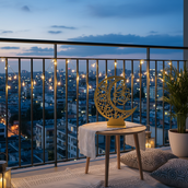 Ramadan Crescent Moon Metal Stand – 60 cm | Spray-Painted Islamic Décor with Optional Edge LED | Yalla Printing UAE