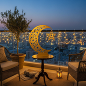 Ramadan Crescent Moon Metal Stand – 60 cm | Spray-Painted Finish | Edge LED Light Variant | Yalla Printing UAE