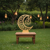 Ramadan Crescent Moon Metal Stand – 60 cm | Spray-Painted Islamic Décor with Optional Edge LED | Yalla Printing UAE