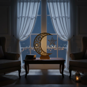 Ramadan Crescent Moon Metal Stand – 60 cm | Spray-Painted Finish | Edge LED Light Variant | Yalla Printing UAE