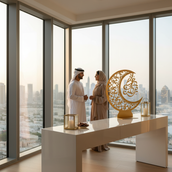 Ramadan Crescent Moon Metal Stand – 60 cm | Spray-Painted Islamic Décor with Optional Edge LED | Yalla Printing UAE