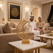 Ramadan Crescent Moon Metal Stand – 60 cm | Spray-Painted Islamic Décor with Optional Edge LED | Yalla Printing UAE