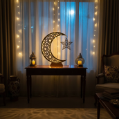 Ramadan Crescent Moon Metal Stand – 60 cm | Spray-Painted Finish | Edge LED Light Variant | Yalla Printing UAE