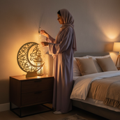 Ramadan Crescent Moon Metal Stand – 60 cm | Spray-Painted Islamic Décor with Optional Edge LED | Yalla Printing UAE