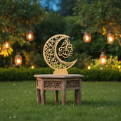 Ramadan Crescent Moon Metal Stand – 60 cm | Spray-Painted Islamic Décor with Optional Edge LED | Yalla Printing UAE