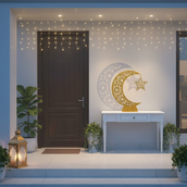 Ramadan Crescent Moon Metal Stand – 60 cm | Spray-Painted Finish | Edge LED Light Variant | Yalla Printing UAE