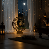 Ramadan Crescent Moon Metal Stand – 60 cm | Spray-Painted Islamic Décor with Optional Edge LED | Yalla Printing UAE