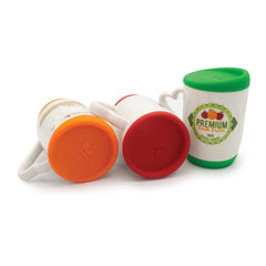 Custom Printed White Ceramic Mugs with Silicone Cap and Base | Logo Branding Corporate Gift | UAE Delivery | Yalla Printing UAE