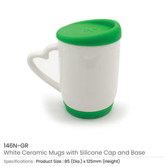 Custom Printed White Ceramic Mugs With Silicone Cap And Base - Ceramic | Logo Branding Corporate Gift | UAE Delivery | Yalla Printing UAE