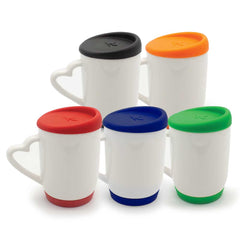 Custom Printed White Ceramic Mugs With Silicone Cap And Base - Ceramic | Logo Branding Corporate Gift | UAE Delivery | Yalla Printing UAE