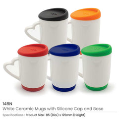 Custom Printed White Ceramic Mugs with Silicone Cap and Base | Logo Branding Corporate Gift | UAE Delivery | Yalla Printing UAE