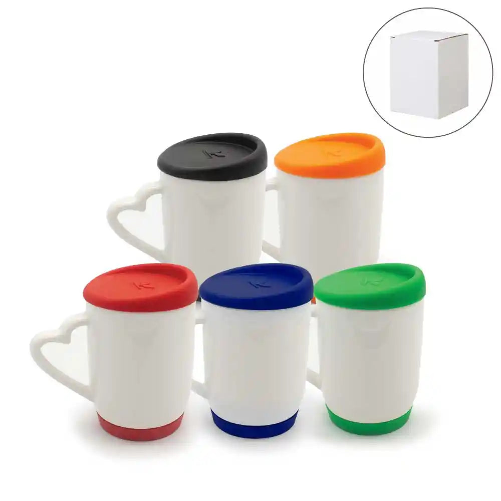 Custom Printed White Ceramic Mugs with Silicone Cap and Base | Logo Branding Corporate Gift | UAE Delivery | Yalla Printing UAE