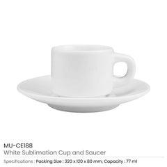 Custom Printed White Cup And Saucer 77Ml - Ceramic | Logo Branding Corporate Gift | UAE Delivery | Yalla Printing UAE