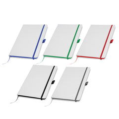 Custom Printed White Pu Leather Cover A5 Notebooks Band Bookmark Loop | Logo Branding Corporate Gift | UAE Delivery | Yalla Printing UAE