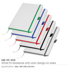 Custom Printed White Pu Leather Cover A5 Notebooks Band Bookmark Loop | Logo Branding Corporate Gift | UAE Delivery | Yalla Printing UAE