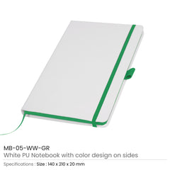 Custom Printed White Pu Leather Cover A5 Notebooks Band Bookmark Loop | Logo Branding Corporate Gift | UAE Delivery | Yalla Printing UAE