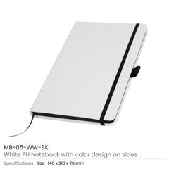 Custom Printed White Pu Leather Cover A5 Notebooks Band Bookmark Loop | Logo Branding Corporate Gift | UAE Delivery | Yalla Printing UAE