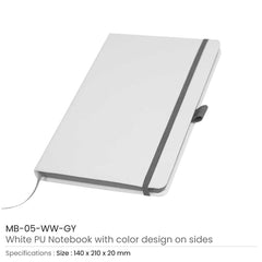 Custom Printed White Pu Leather Cover A5 Notebooks Band Bookmark Loop | Logo Branding Corporate Gift | UAE Delivery | Yalla Printing UAE