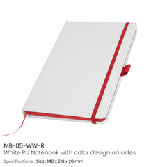 Custom Printed White Pu Leather Cover A5 Notebooks Band Bookmark Loop | Logo Branding Corporate Gift | UAE Delivery | Yalla Printing UAE