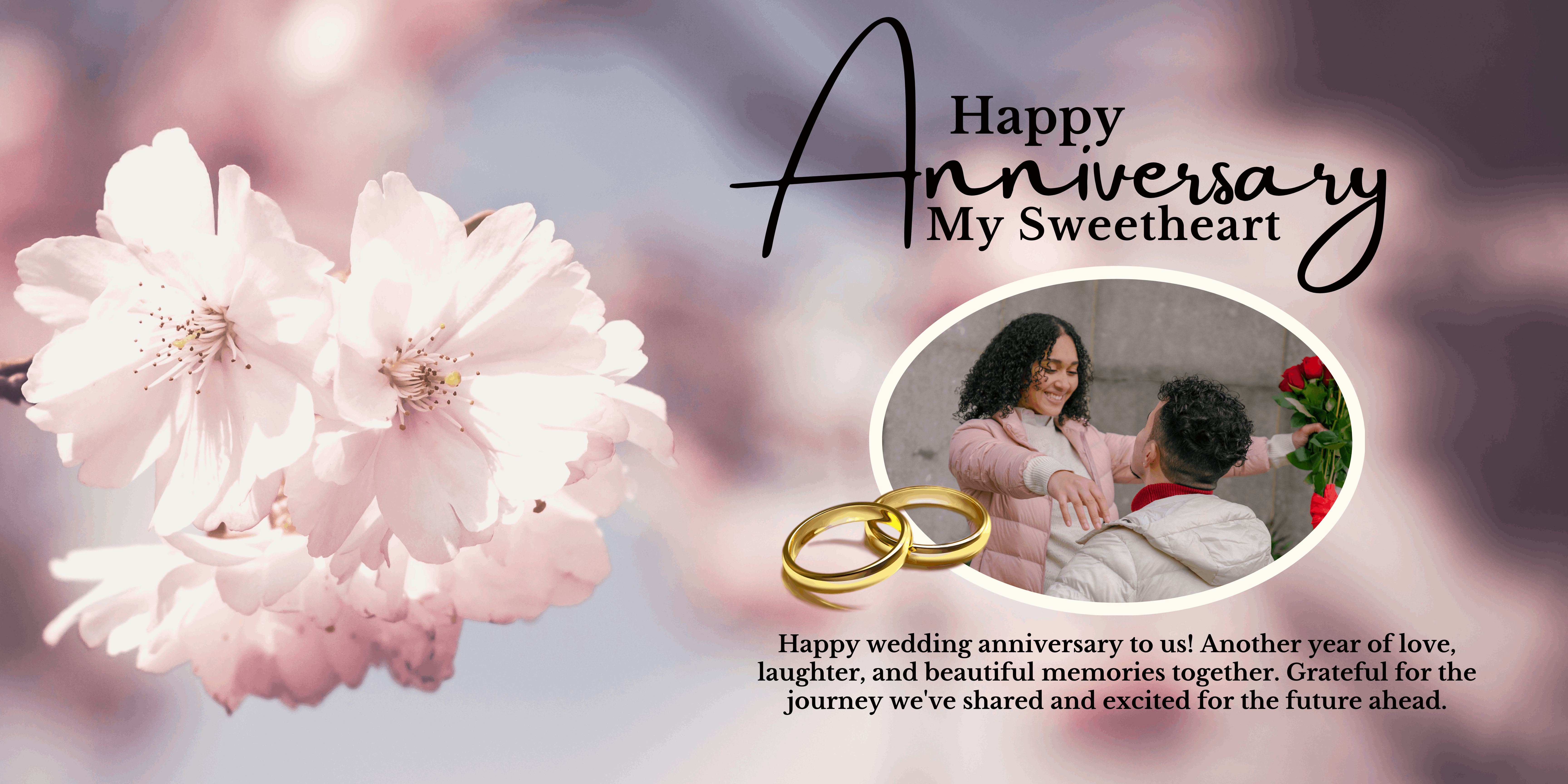 White Pink Couple Photo Anniversary Banner - Yalla Printing