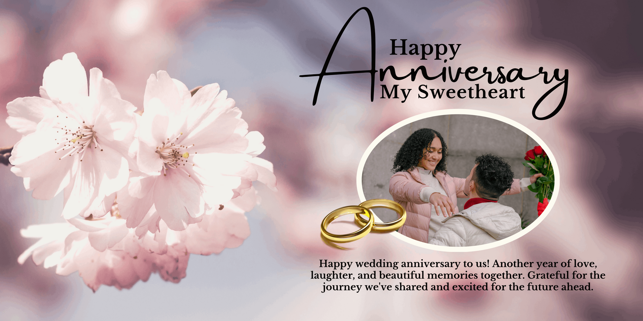 White Pink Couple Photo Anniversary Banner - Yalla Printing