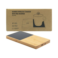 Custom Printed Eco - Friendly Wireless Charger With Mug Warmer - Bamboo | Logo Branding Corporate Gift | UAE Delivery | Yalla Printing UAE