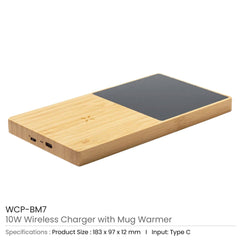 Custom Printed Eco - Friendly Wireless Charger With Mug Warmer - Bamboo | Logo Branding Corporate Gift | UAE Delivery | Yalla Printing UAE