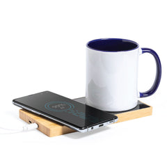 Custom Printed Eco - Friendly Wireless Charger With Mug Warmer - Bamboo | Logo Branding Corporate Gift | UAE Delivery | Yalla Printing UAE