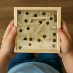 Custom Printed Wooden Maze Board Game With Silver Metal Ball - Labyrinth Balance Puzzle - Stainless Steel | Logo Branding Corporate Gift | UAE Delivery | Yalla Printing UAE